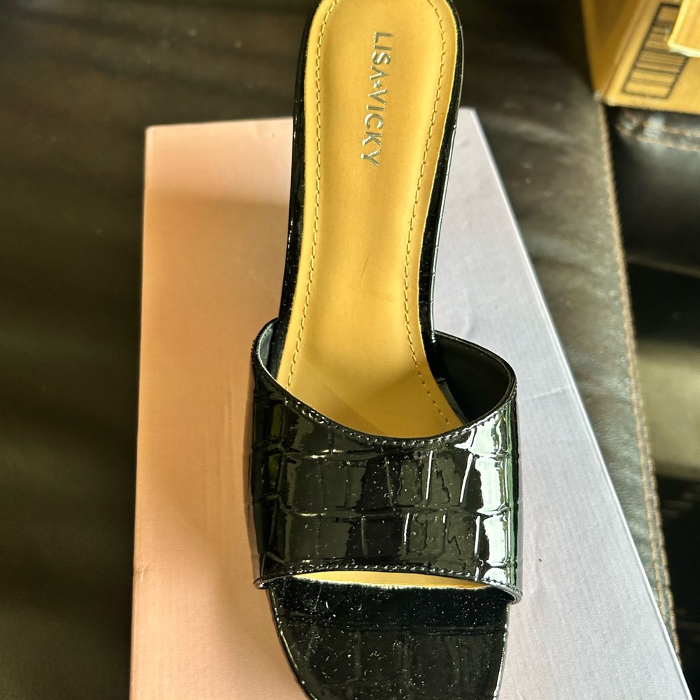 Black Croc-Embossed Mules